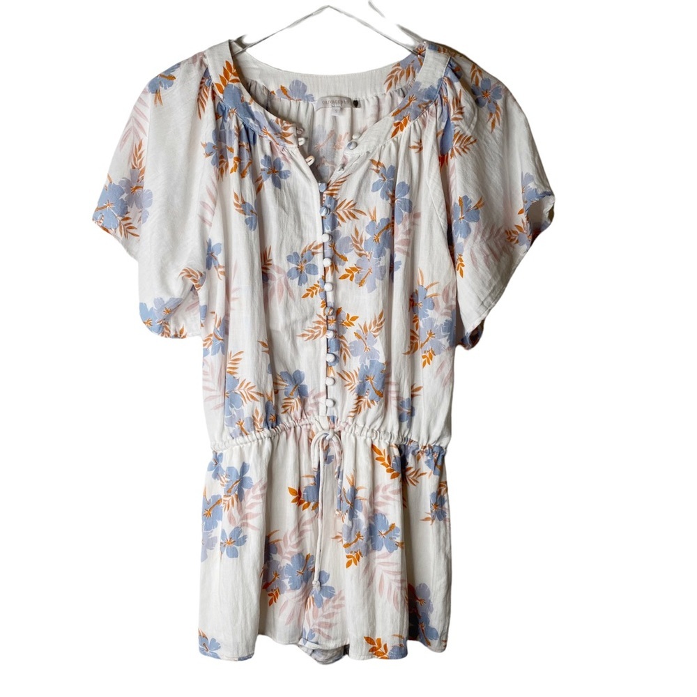 Olivaceous Floral Covered Button Shorts Romper Elastic Tie Size Small